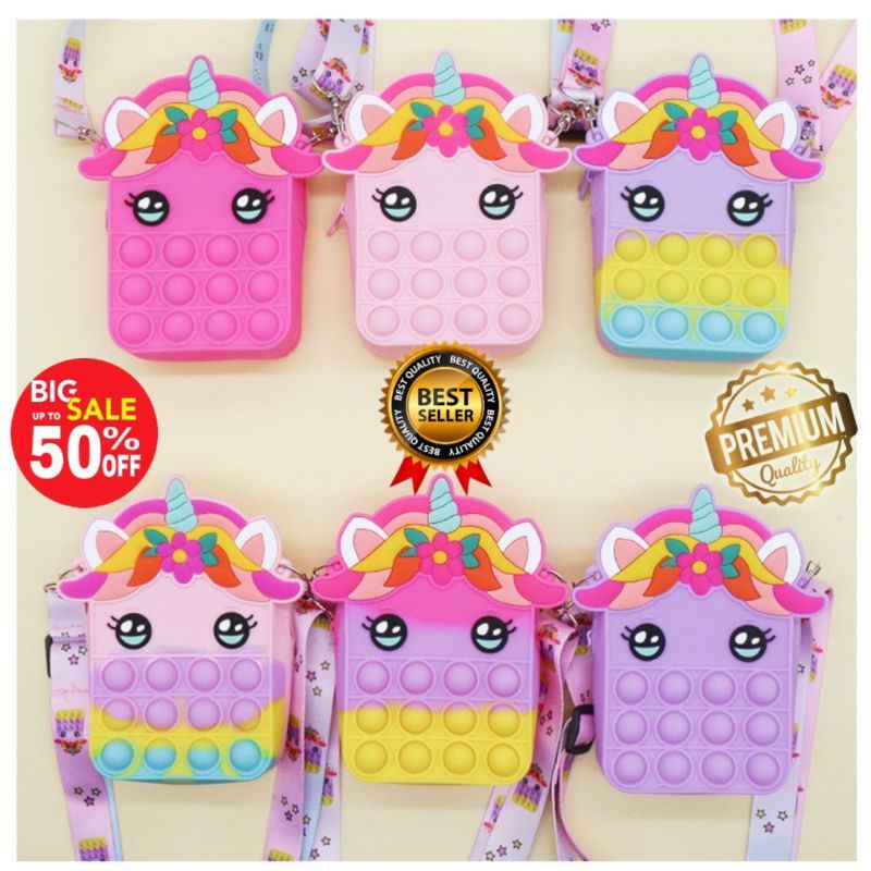 (READY) TAS POP IT RAINBOW DAN PASTEL TAS POP IT MURAH-Kotak poni unicorn