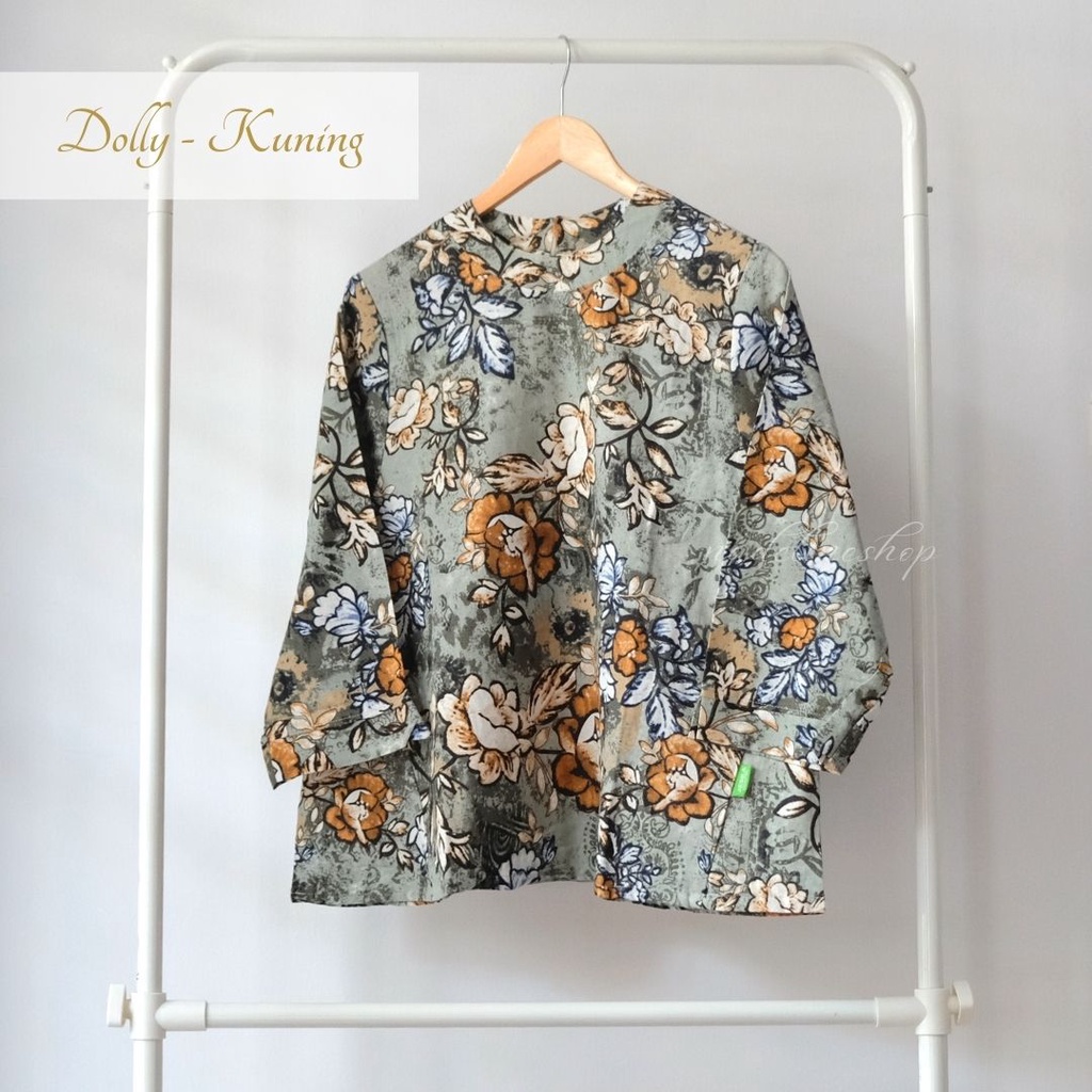 BAJU BASIC BLOUSE WANITA LINEN BUNGA - KIKA & DOLLY BUNGA LUKIS TOP-DOLLY - KUNING