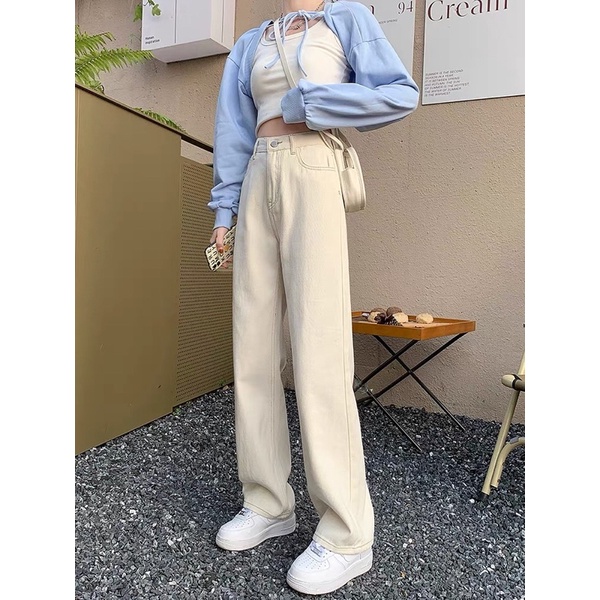 JEANS IMPORT HIGHWAIST PANTS CELANA DENIM WHITE LOOSE HW CULLOTE KULOT PUTIH CEWEK MX821