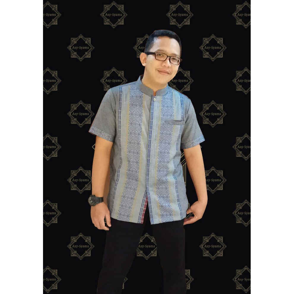 Baju koko motif tenun biru Best Quality