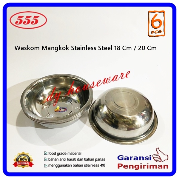 Baskom Waskom Mangkok Kobokan Stainless Steel Tebal 18 20 Cm 555 ( Harga 6Pcs )