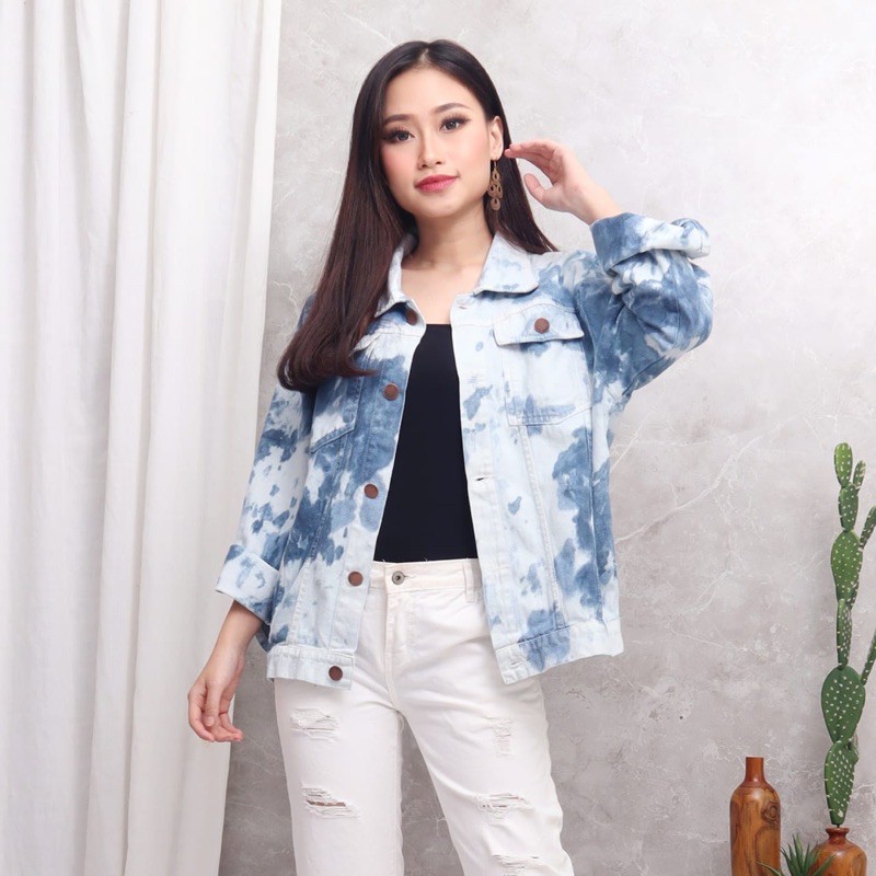 Jaket Jeans Tie dye Bahan Tebal fit XXL