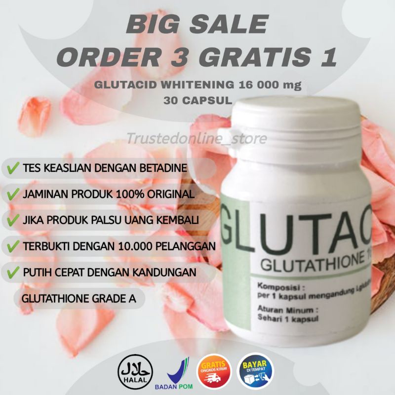 Glutacid Whitening 16 000 mg Original 100% Pemutih Badan Permanen