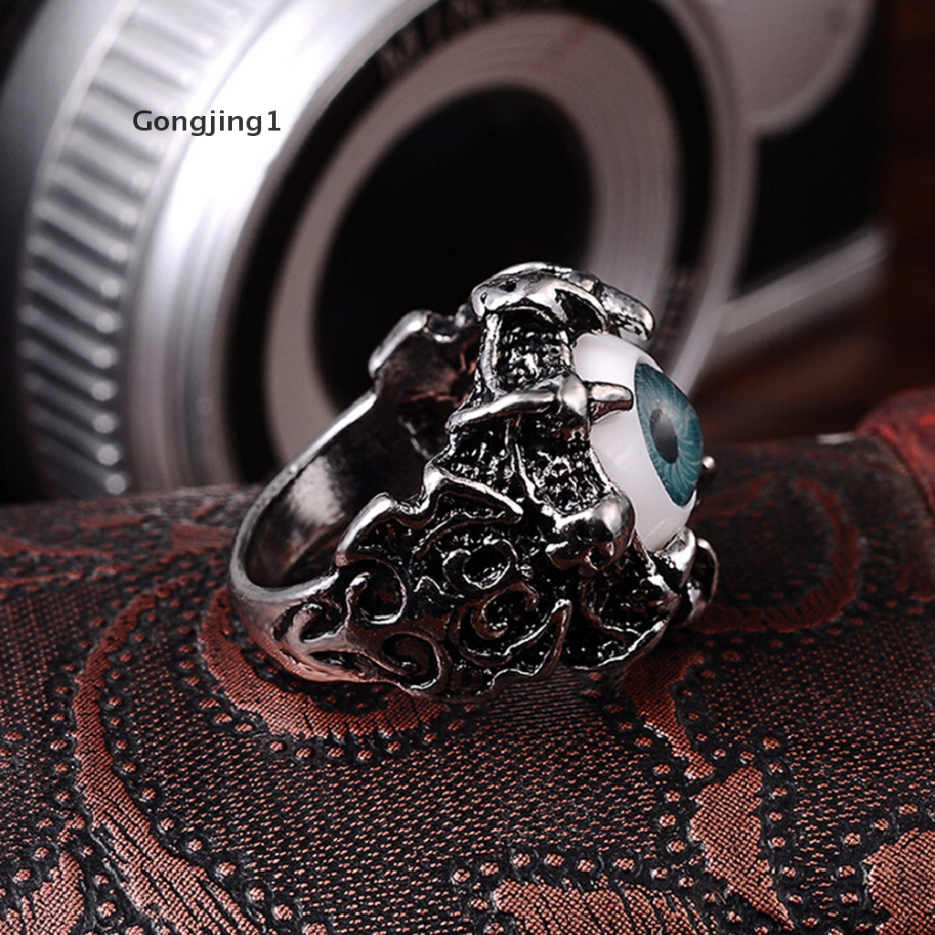 Gongjing1 1pc Cincin Biker Desain Cakar Naga / Tengkorak Bahan Stainless Steel Gaya Gothic Untuk Pria