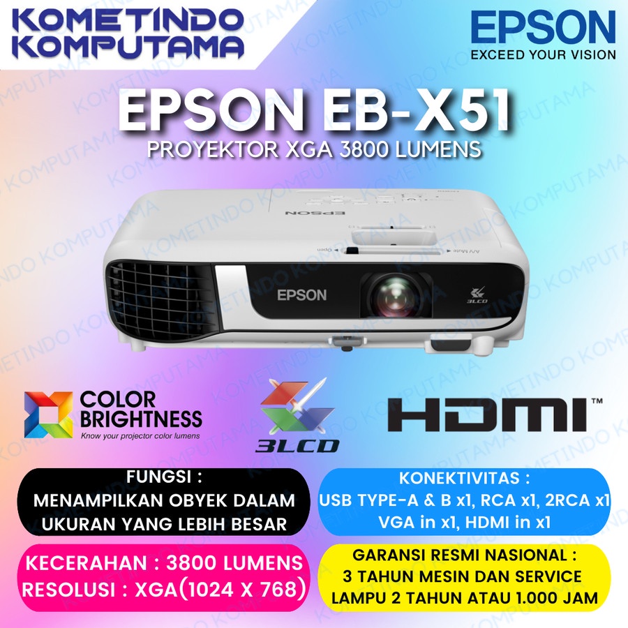 Epson EB-X51 XGA 3LCD Projector / Proyektor X51 3800 LUMENS