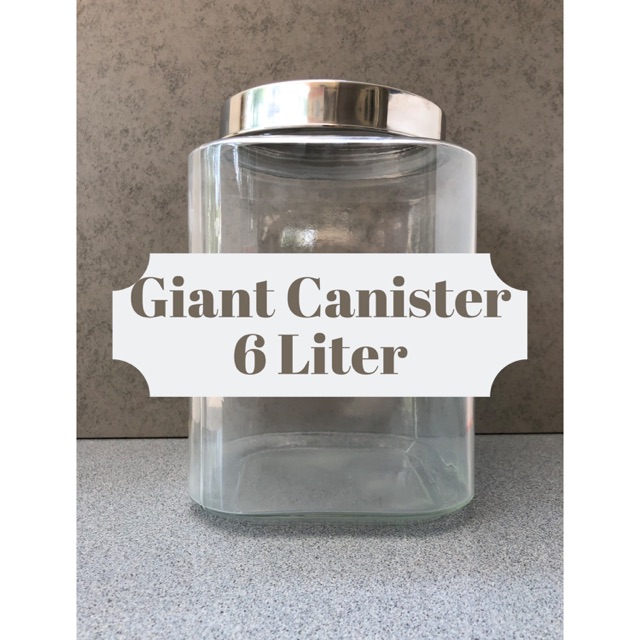 Giant Canister 6 Liter | Toples Kaca Asinan Kerupuk Tutup