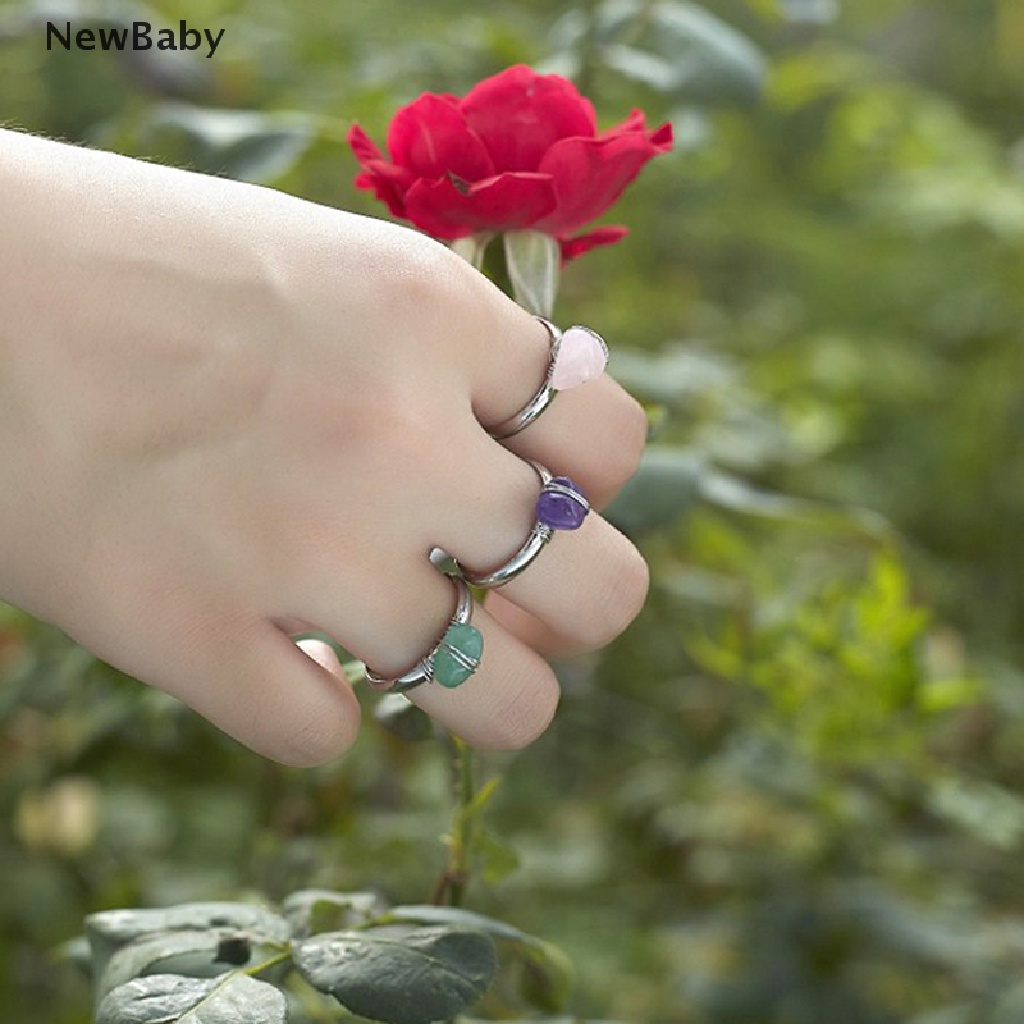 Newbaby Cincin Batu Kuarsa Resin Alami Rock Adjustable Untuk Wanita