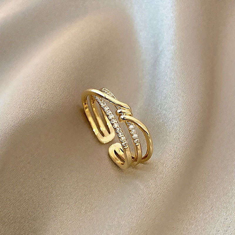 Cincin Jari Telunjuk Model Simpul Silang Aksen Berlian Untuk Wanita