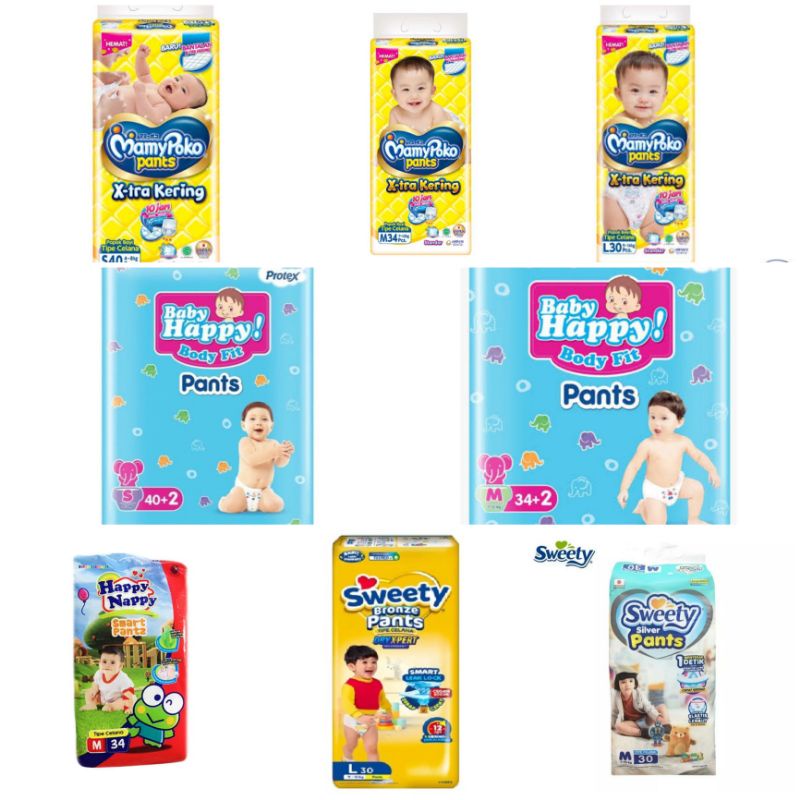 popok baby happy size l  pampers baby happy    babyhappy size m 34   babyhappy size s40