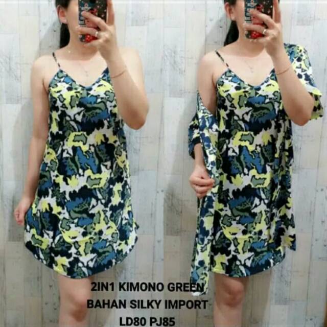 Baju tidur piyama RF-2in1 KIMONO GREEN