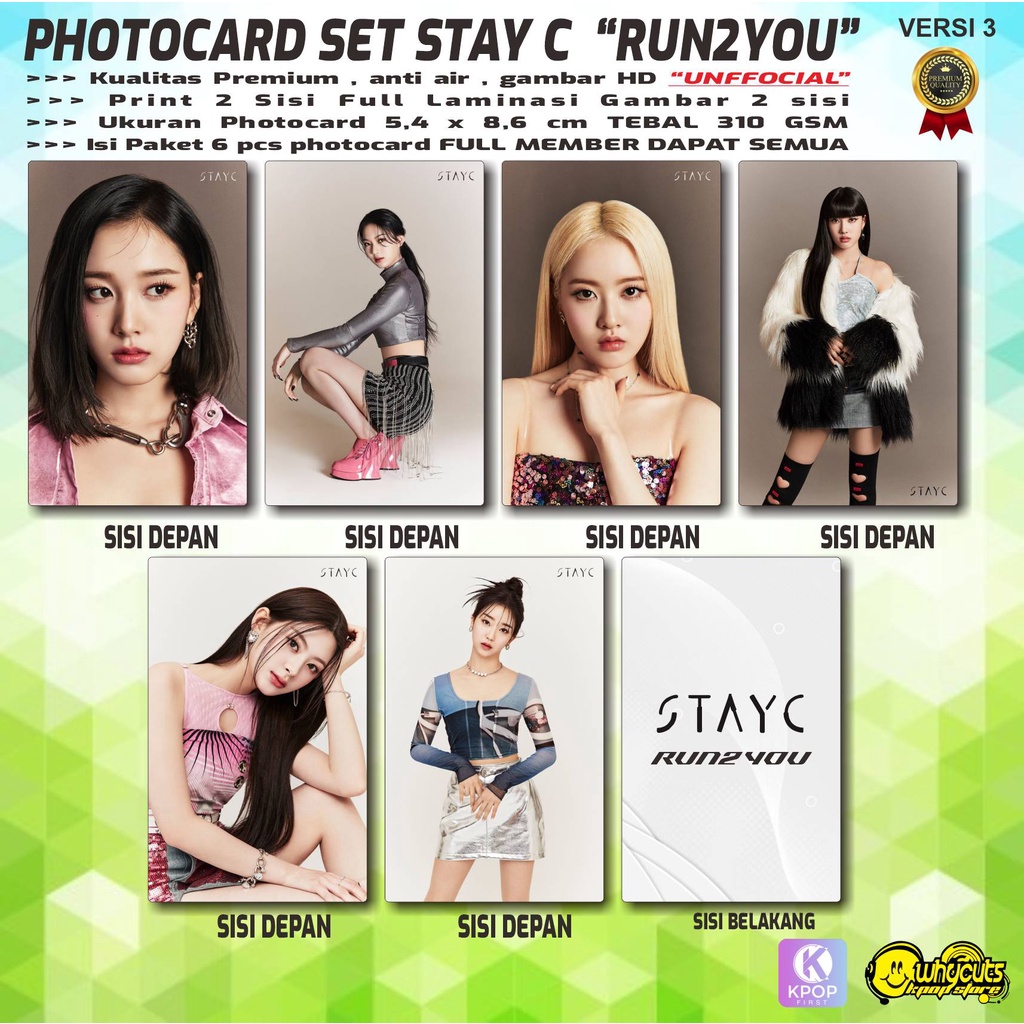 PHOTOCARD SET PC KPOP PREMIUM STAY C  RUN2YOU / PRINT 2 SISI FULL LAMINASI SUPER GLOSSY / ISI 6 PCS SEMUA MEMBER