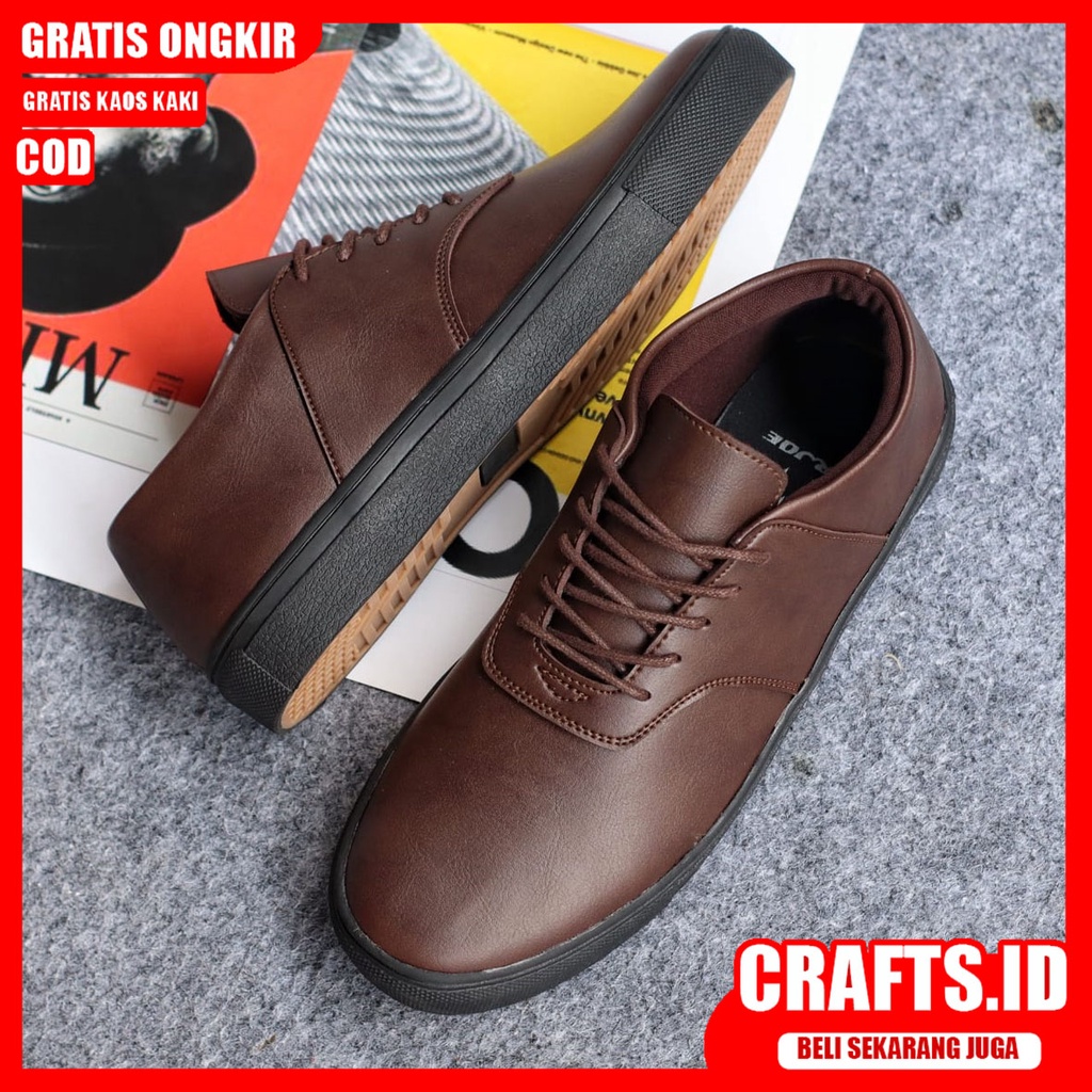 CRAFTS X AUTHEN Sepatu Kasual Pria Kulit Syntetic Sepatu Pria Casual Sepatu Cowok/Cowo Sepatu Kerja Kantor Kondangan Semi Formal Kuliah Keren Termurah