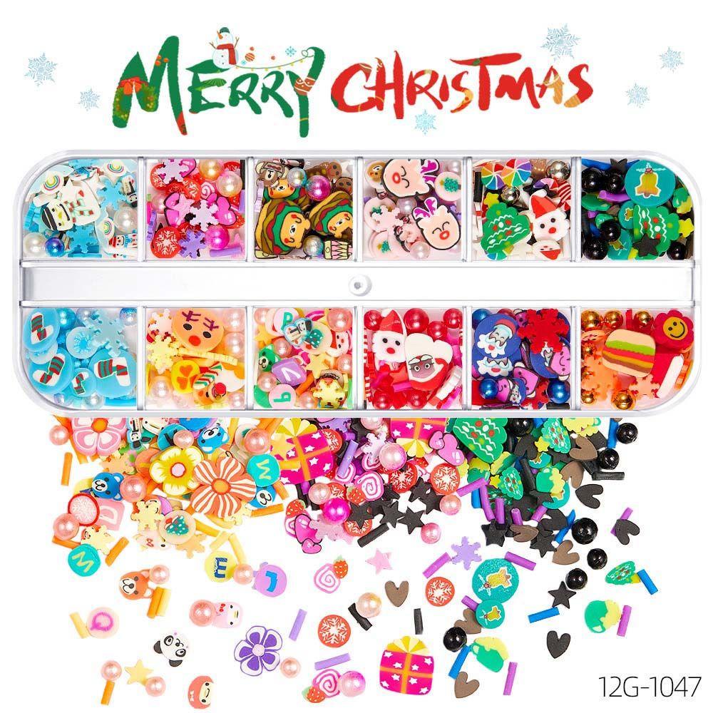 [Elegan] Natal Dekorasi Kuku DIY Nail Art Perhiasan Tanah Liat Lembut Cinta Hati Santa Claus Xmas Pesta Glitter Kuku Serpihan Slice