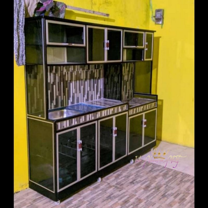 Lemari Dapur / Rak Dapur / Kitchen Set Kaca Besar Bahan Alumunium