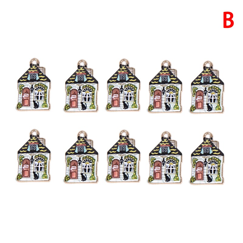 Hbid Glory 10Pcs / Set Charms Enamel Alloy Bentuk Rumah Untuk Membuat Perhiasan DIY