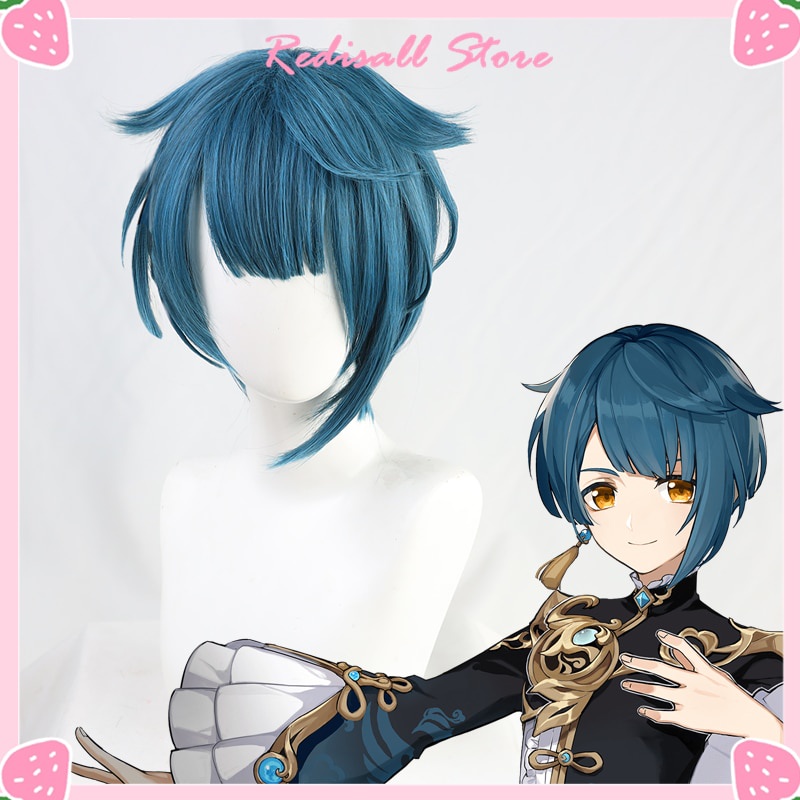 PREORDER Genshin Impact Xingqiu Xing Qiu Cosplay Synthetic Wig Short Blue Short Heat Resistant Hair 