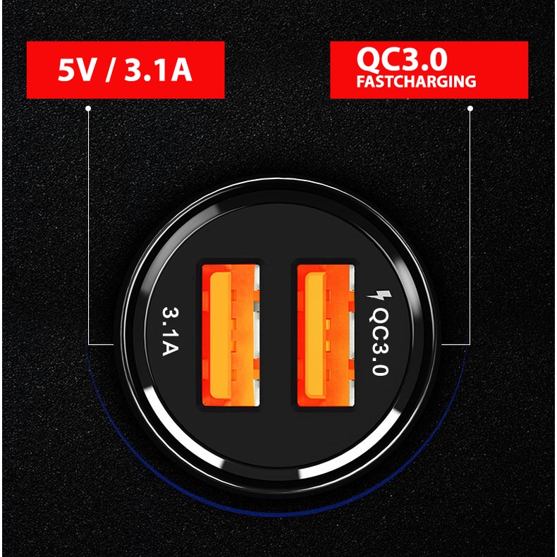 Mobile Car Charger Chasan Mobil Fast Charging 6A 12-24V 6000mA dobule USB QC 3