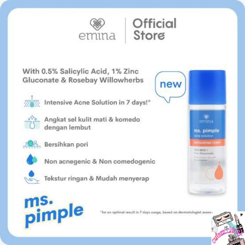 ☃️Cutezz_Ching1☃️Emina Ms. Pimple Acne Solution Exfoliating Toner 100ml