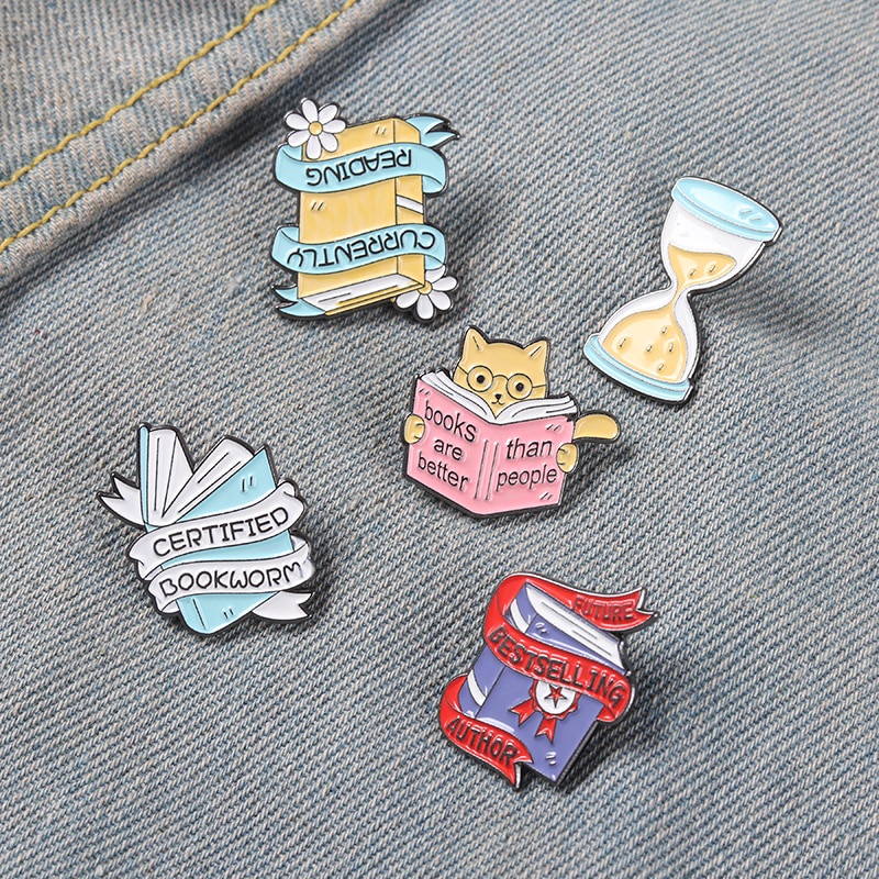 Book Enamel Pins Book Quote Banner Brooches Hourglass Badges Reader Bookworm Book Lover Students Jewelry Accessories Gifts