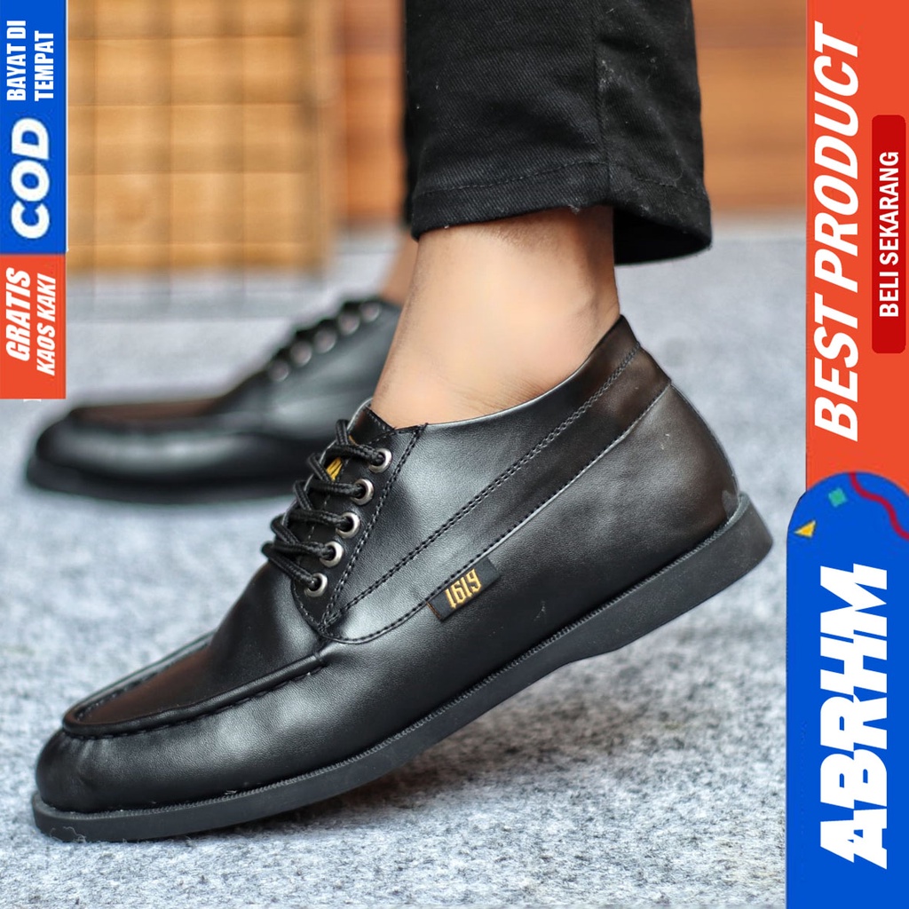 Sepatu Formal Pria Sepatu Casual Pria Kulit Sintetis Tali Sepatu Pantofel Kerja Kantor Kuliah Kondangan Sepatu Hitam Pria HUGO ABRHM