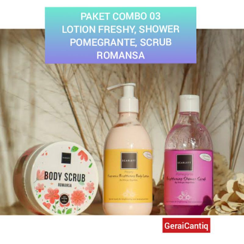 PAKET SCARLETT WHITENING 3 IN 1 BODY LOTION, BODY SHOWER, SCRUB ORIGINAL - PEMUTIH BADAN SCARLET