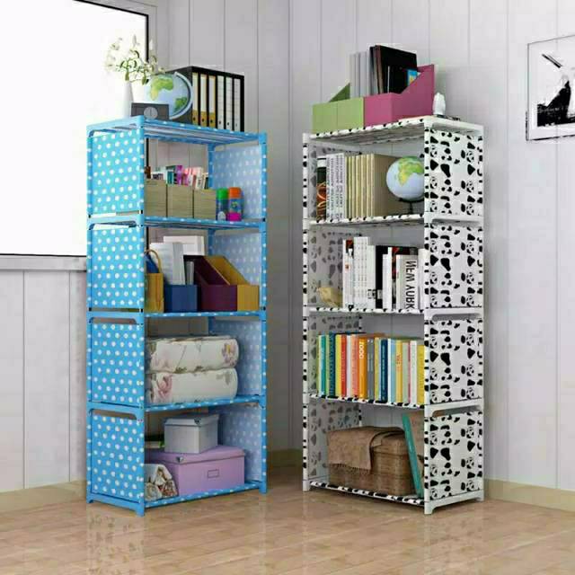 Rak Serbaguna Kain 5 Tingkat 4 Susun multifungsi Rak Buku Portable Lemari Serbaguna rak penghemat tempat