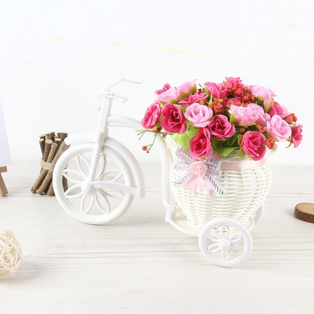 BUNGA ARTIFISIAL IMPOR POT SEPEDA PAJANGAN BUNGA HIAS BUNGA MEJA BUNGA PLASTIK BS6601-Baby Pink