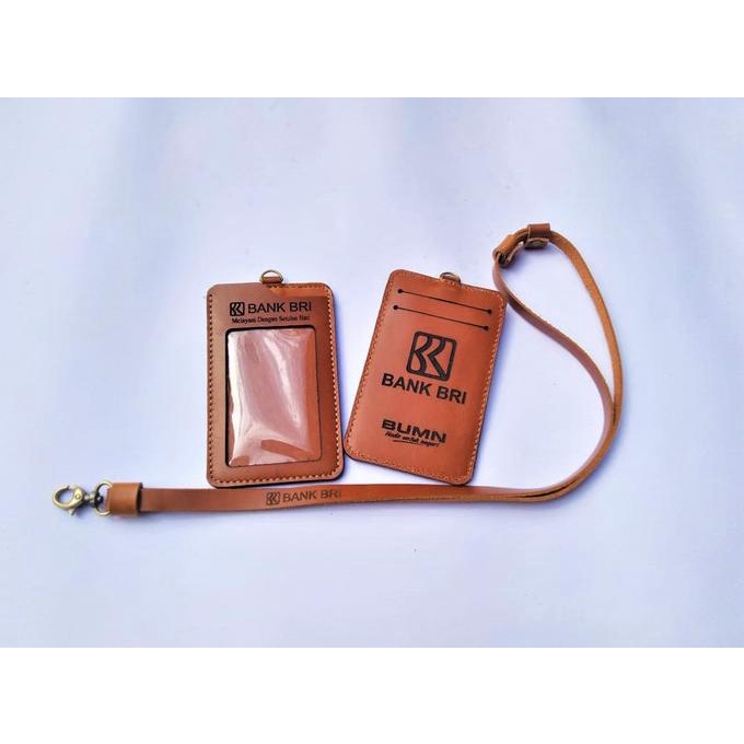 READY COD Name Tag ID card Holder Bank BRI Kulit Asli Bonus Tali Lanyard PROMOKode 1669