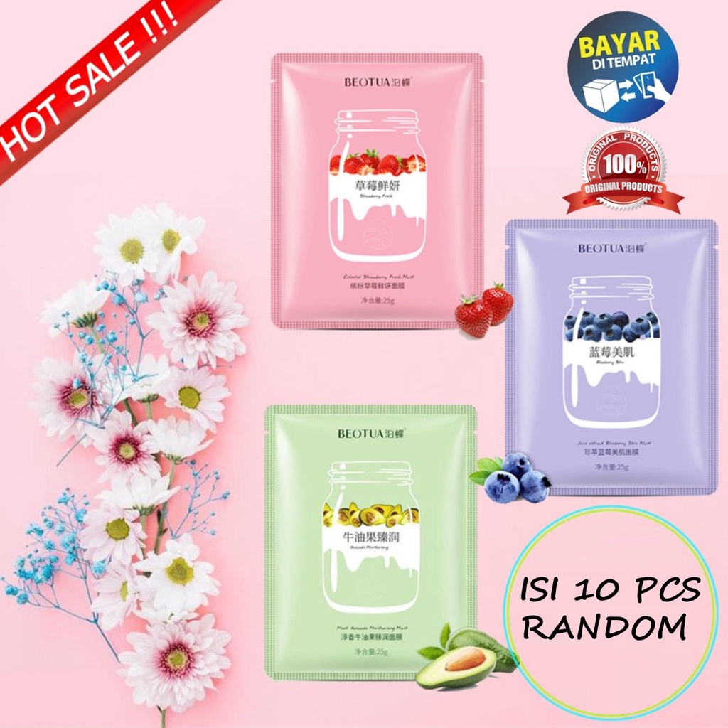 10 Pcs RANDOM Masker Wajah Beotua Yogurt Sheet Mask / Masker Muka Beotua Facial Sheet Mask Masker Wajah Organik Pemutih dan Glowing / Masker Organik Anti Komedo dan Jerawat / Masker Wajah Korea Murah Pria Wanita