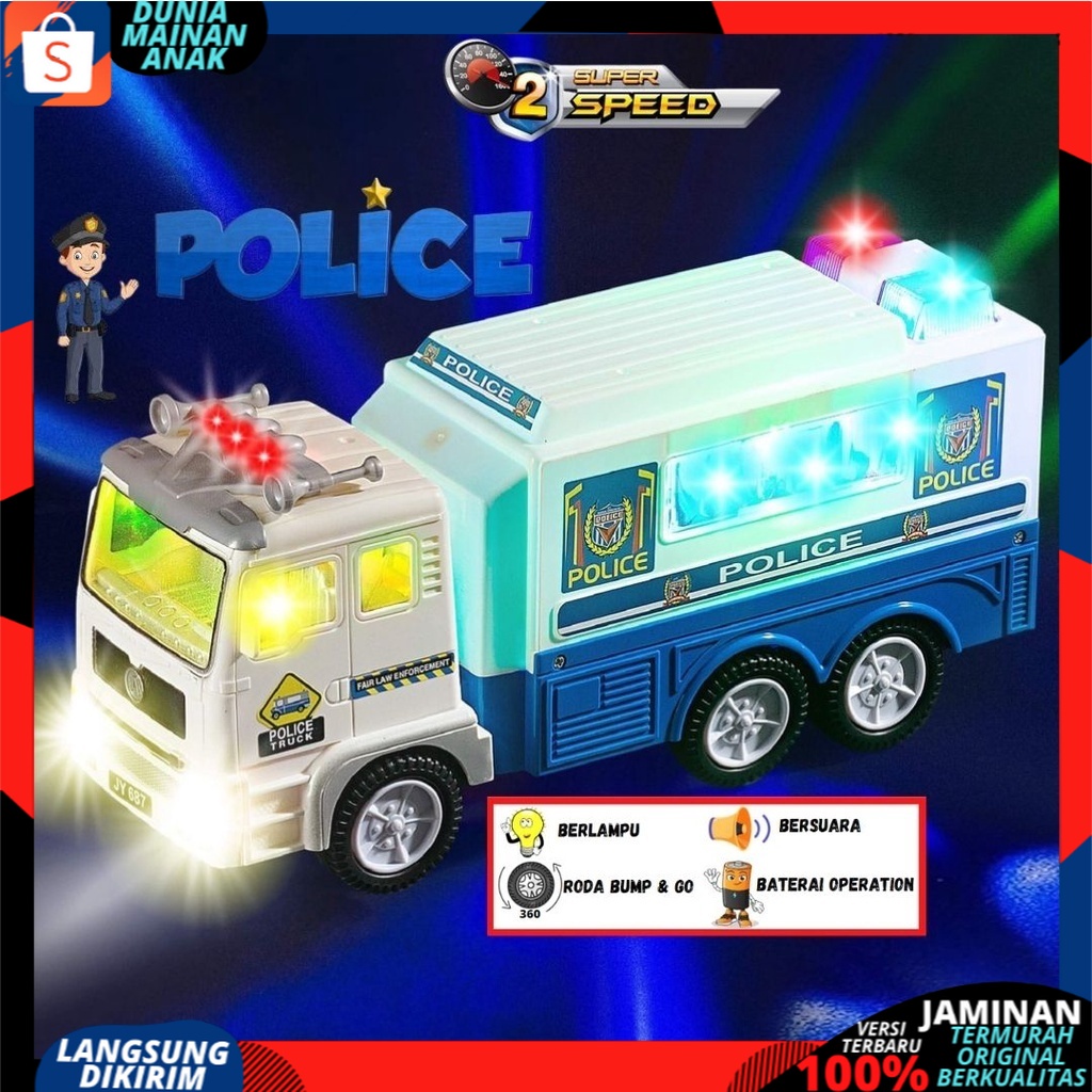 Mobil Truck Polisi Pemadam Kebakaran Berjalan Bersuara Dan berlampu Terbaru| Mainan Anak Laki LAki-7