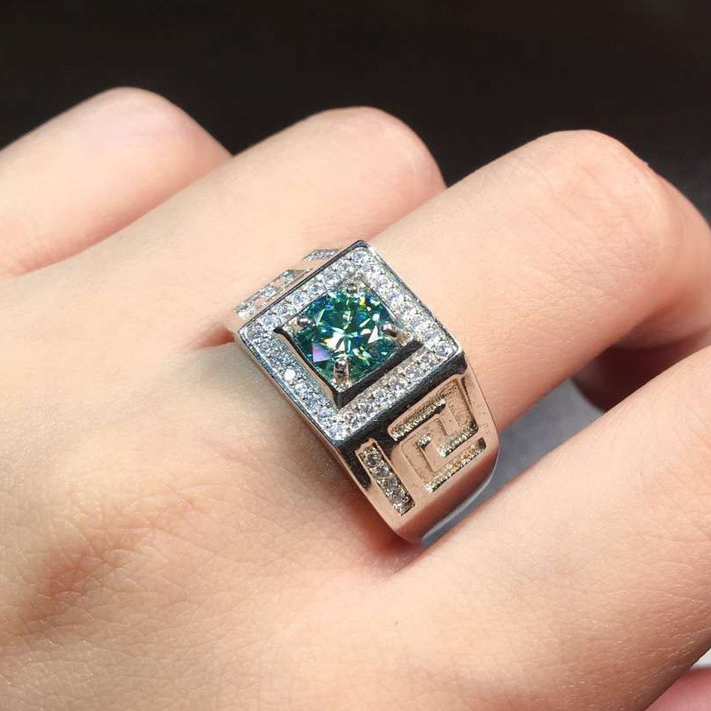 Luxury Green Diamond White Gold Men Women Fashion Jewelry Crystal Silver Wedding Rings