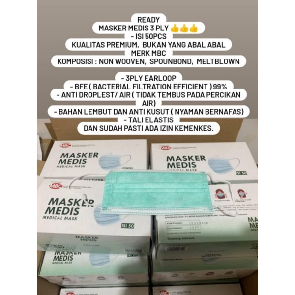 Masker Medis 3ply MBC isi 50pcs