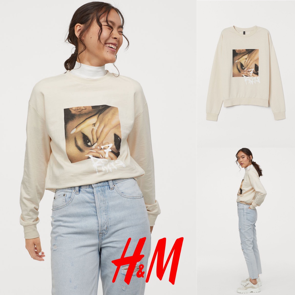 SWEATER HOODIE H&M ARIANA 7 RINGS BEIGE HNM SALE CREWNECK H&M SWEATER HOODIE PRIA SWEATER OVERSIZE S
