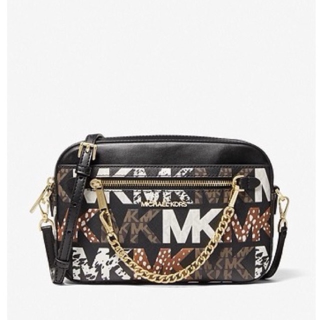 MICHAEL KORS MK  Jet Set Large Printed Leather Crossbody Bag Black Combo Camerag Bag