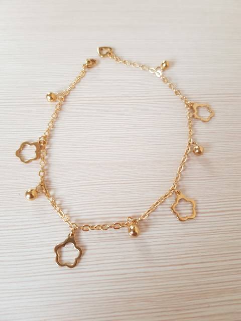 SET Gelang Tangan &amp; Kaki Titanium Gold Motif bunga