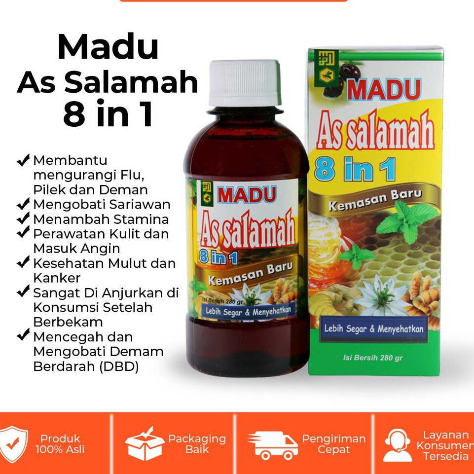 Madu As Salamah 8 in 1 Mengobati Batuk Berdahak, Flu, Pilek, Demam Isi 280 gr