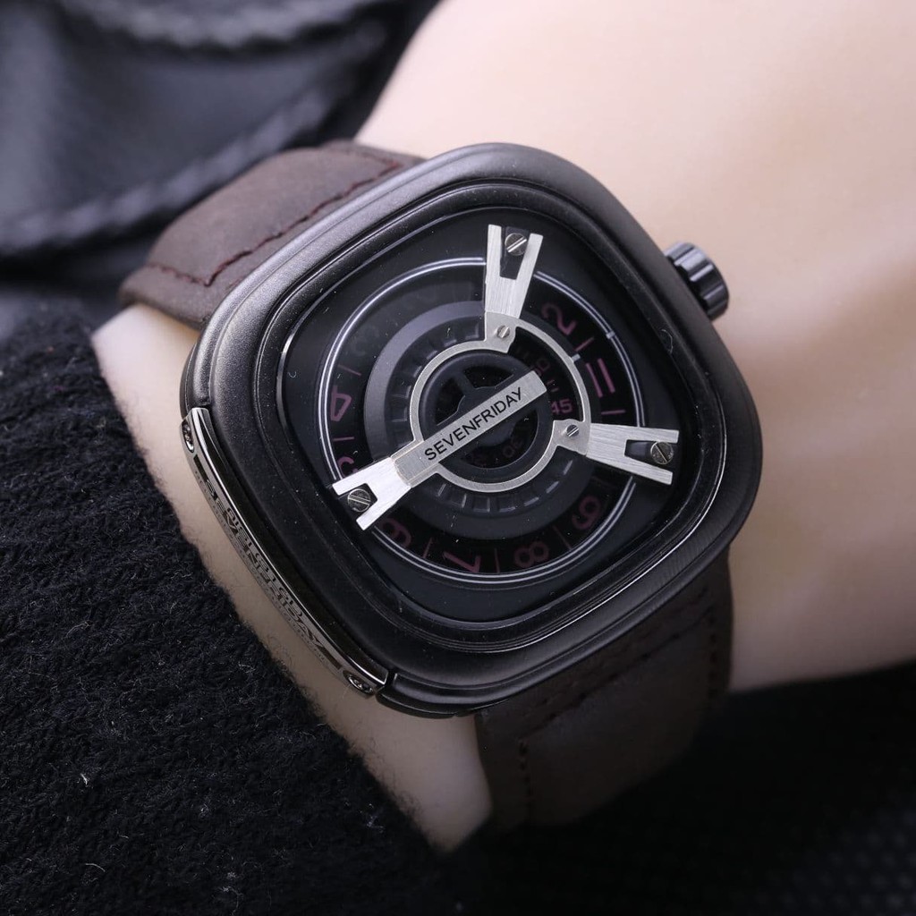 Jam Tangan Pria / Cowok Sevenfriday SK440 Leather Dark Brown Silver