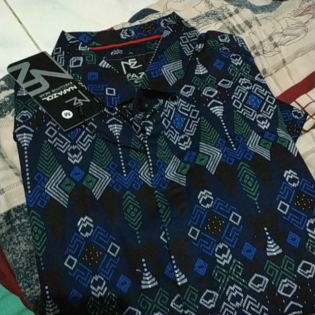 Kemeja Batik Pria Lengan Panjang Dan Pendek Long Batik Songket Navy Slimfit Murah Distro 6502