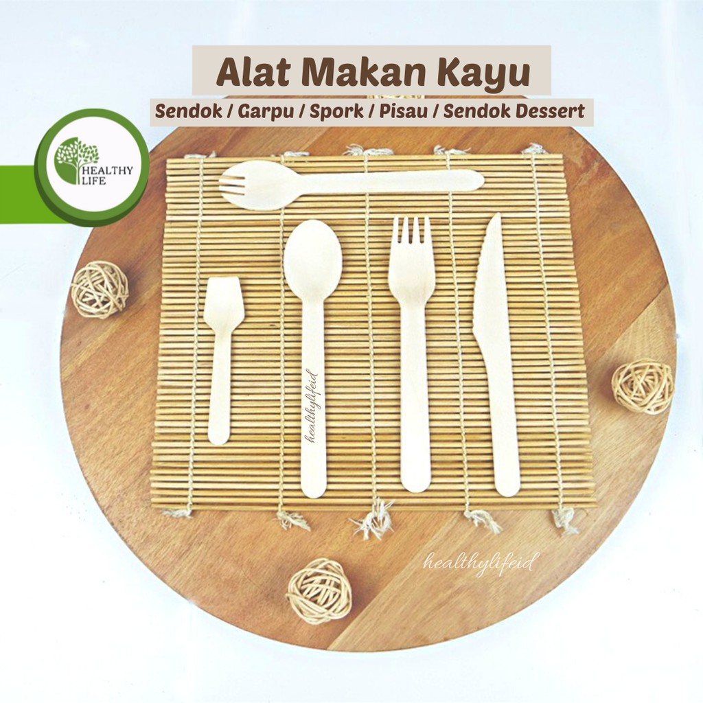 Alat Makan Kayu ( Sendok / Garpu / Spork / Pisau ) Ramah Lingkungan Satuan