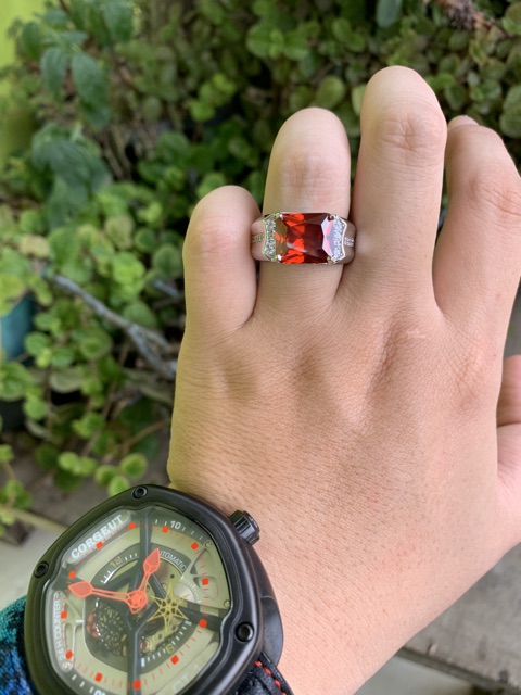 Cincin Pria Perak Akik Rubi Merah Red Ruby Cutting Mewah Modern Minimalis Kantoran