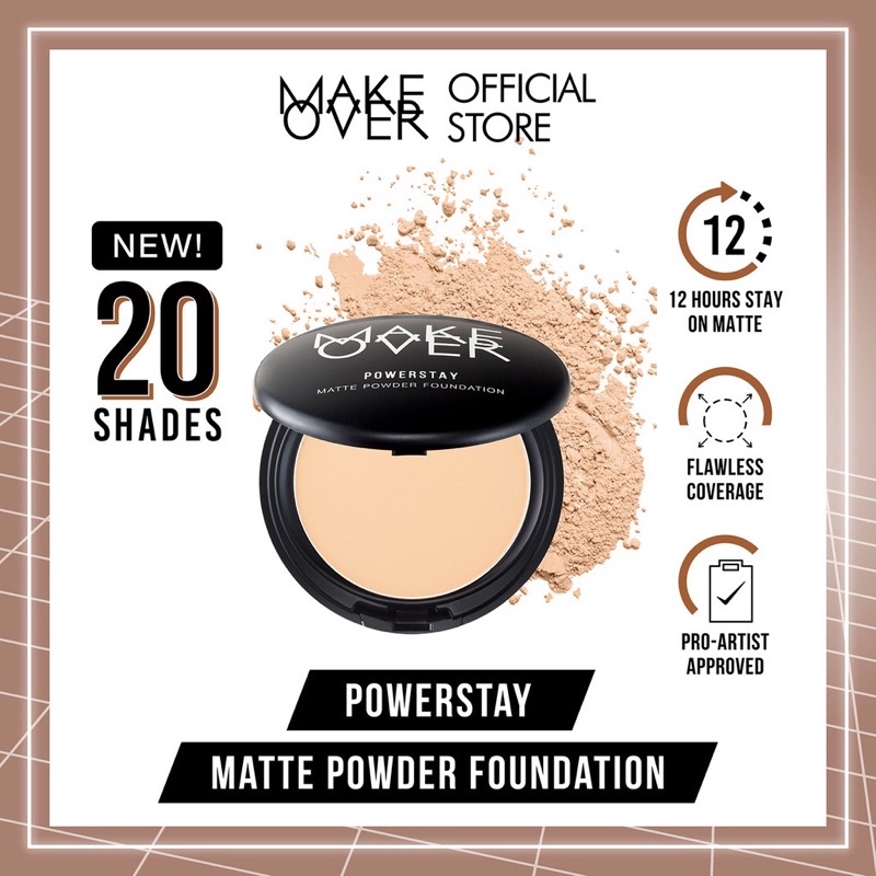 MAKE OVER Powerstay 24H Matte Powder Foundation -  Bedak padat BEST SELLER high coverage flawless ringan make up tahan lama 24 jam non-comedogenic