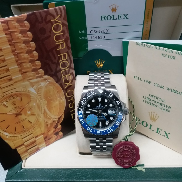 jam tangan ori original Jam tangan rolex gmt batman free rubber bee dan dompet kartu murah termurah