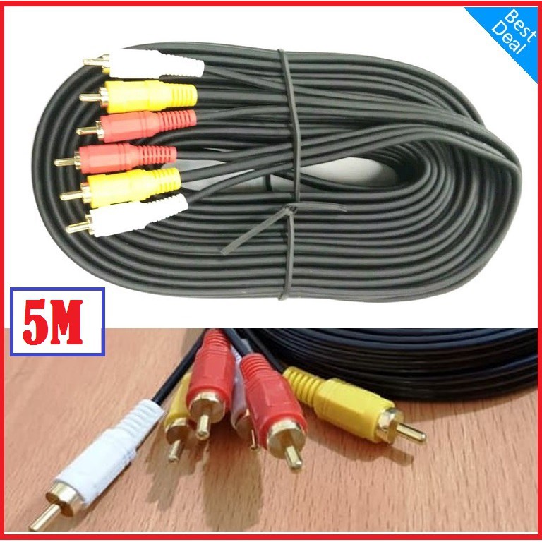 KABEL RCA 3 TO 3 5 METER VIDEO AV - KABEL MERAH PUTIH KUNING 5M