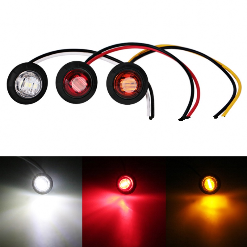 1pc Lampu Sein 3-led 12v / 24v Bentuk Bulat Warna Kuning / Putih / Merah Untuk Truk