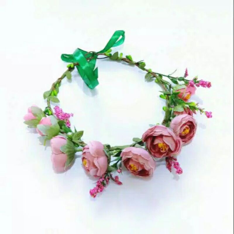 Flowercrown - simple flower crown / Mahkota bunga ungu pink / bandana / headpiece / Crown pengantin