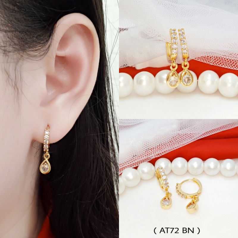 Anting Jepit Tetes Air Lapis Emas