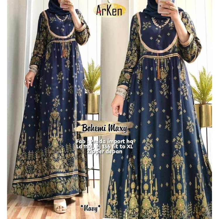 Gamis bohemi maxy Setelan Stelan Set Pakaian Baju Fashion Gaun Long Dres Dress Drees Pesta Mewah Mus