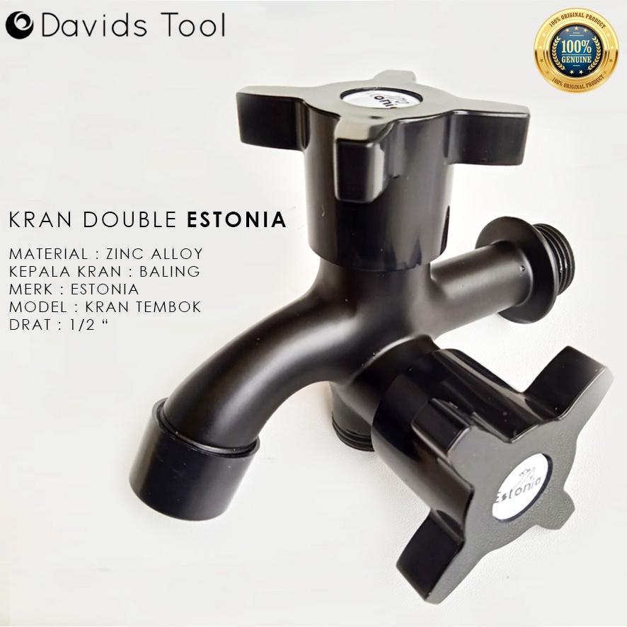 Kran Double Keran Dobel Cabang Air Shower Estonia Hitam 1/2 Inch