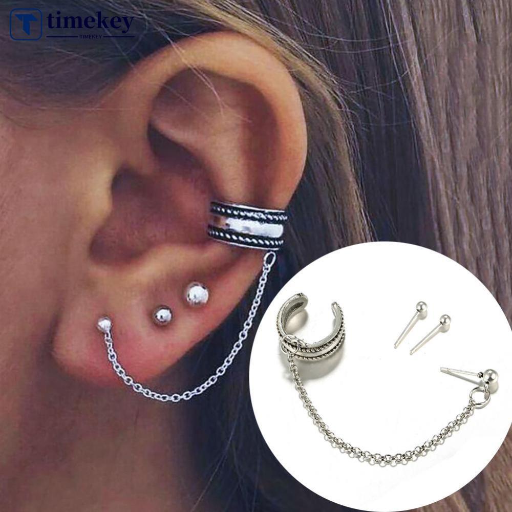 Timekey 4pcs / Set Anting Tusuk Lapis Silver Desain Bola Bulat Untuk Wanita / Anak Perempuan A5K1