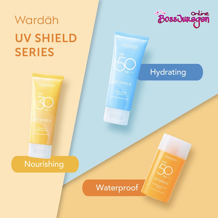 (BOSS) (BPOM) WARDAH UV SHIELD Aqua Fresh SPF 50++/Active Protection SPF 50++/Essential Sunscreen SPF 30++